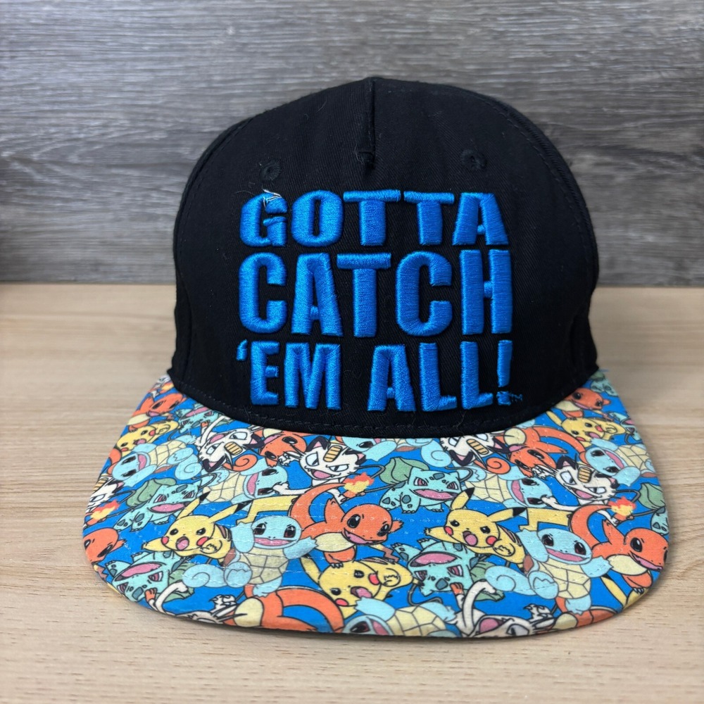 Pokemon Hat Cap Snapback Black Blue Gotta Catch Em All One Size Adjustable